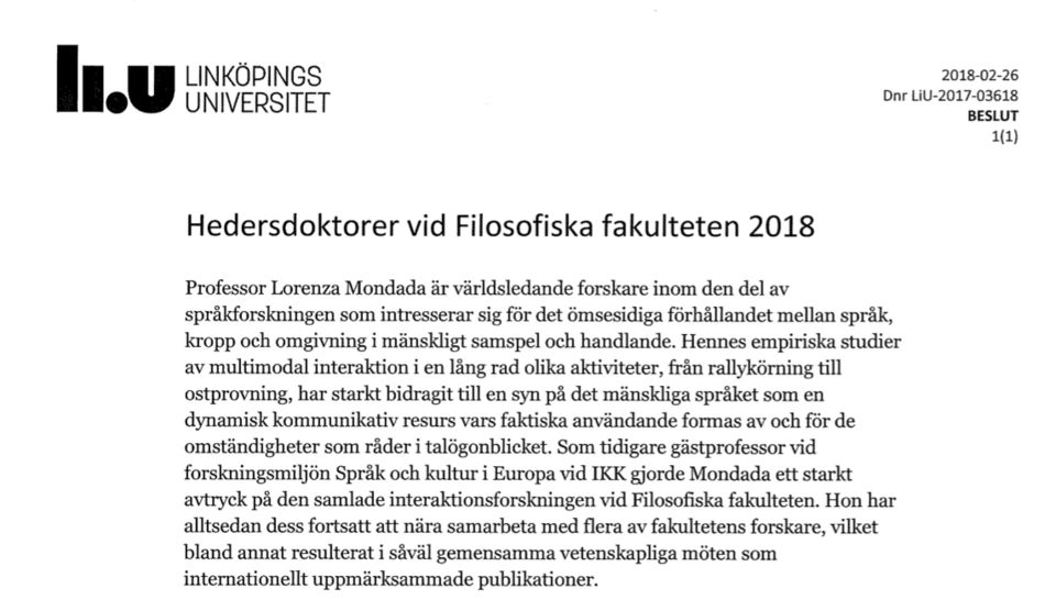 distinction Lorenza Mondada